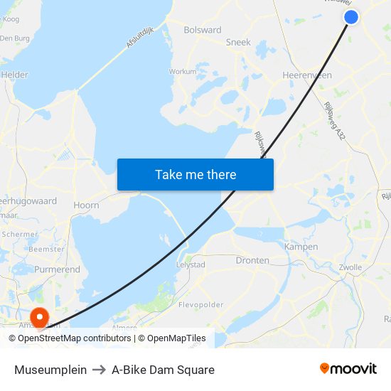 Museumplein to A-Bike Dam Square map