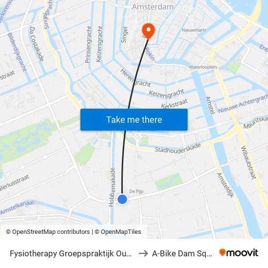 Fysiotherapy Groepspraktijk Oud-Zuid to A-Bike Dam Square map