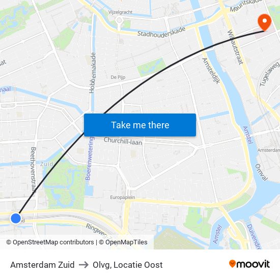 Amsterdam Zuid to Olvg, Locatie Oost map