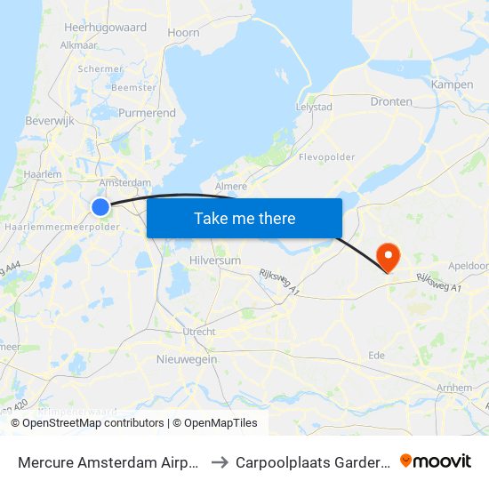 Mercure Amsterdam Airport to Carpoolplaats Garderen map