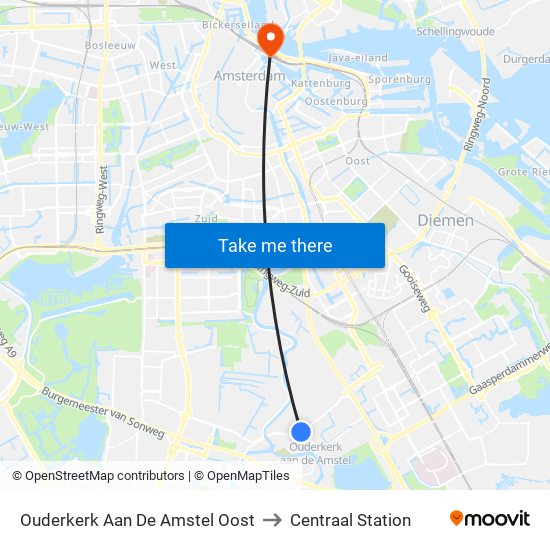 Ouderkerk Aan De Amstel to Centraal Station map