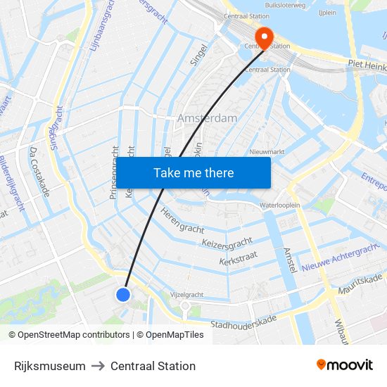 Rijksmuseum to Centraal Station map