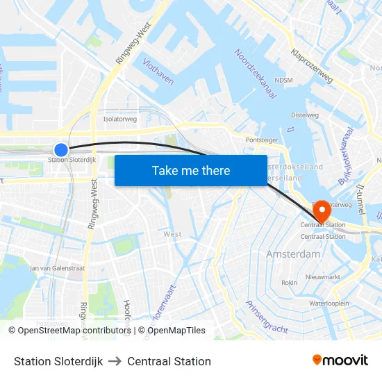 Station Sloterdijk to Centraal Station map