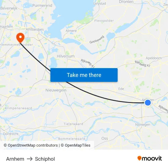Arnhem to Schiphol map