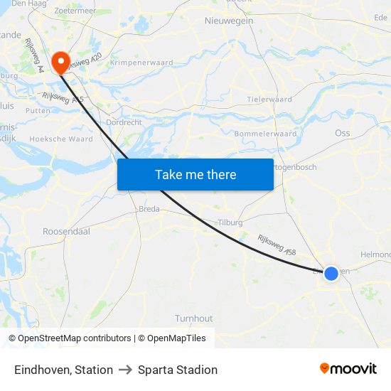 Eindhoven, Station to Sparta Stadion map