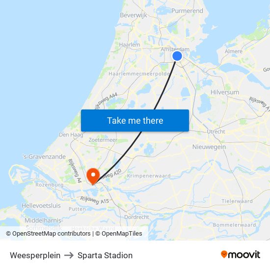 Weesperplein to Sparta Stadion map