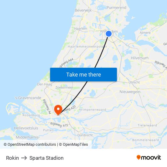 Rokin to Sparta Stadion map