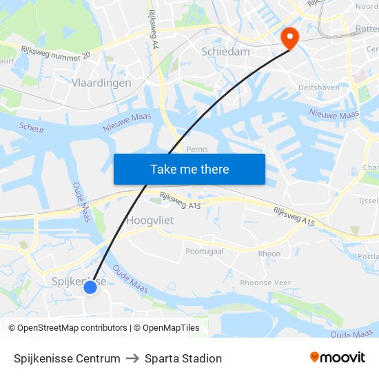 Spijkenisse Centrum to Sparta Stadion map