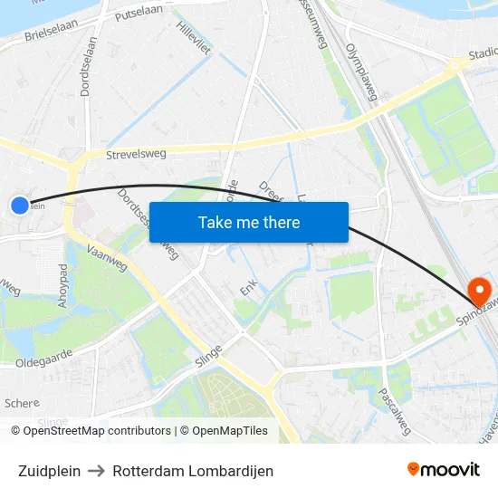 Zuidplein to Rotterdam Lombardijen map
