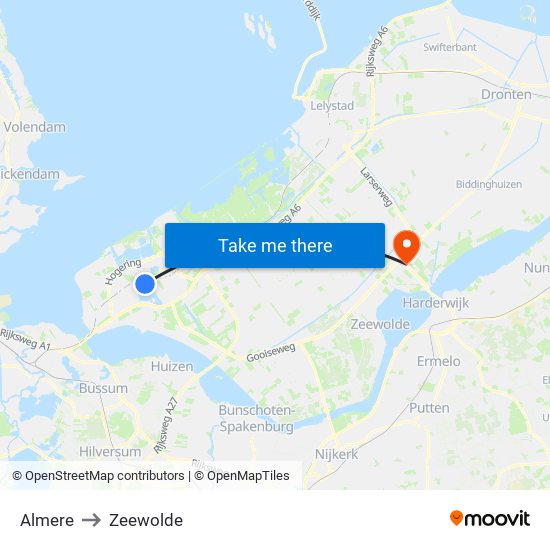 Almere to Zeewolde map