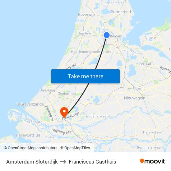 Amsterdam Sloterdijk to Franciscus Gasthuis map