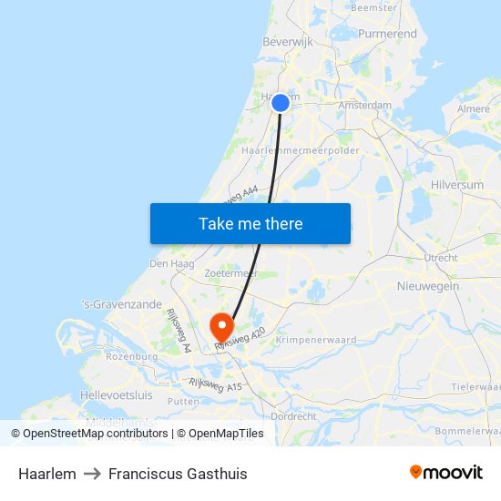 Haarlem to Franciscus Gasthuis map