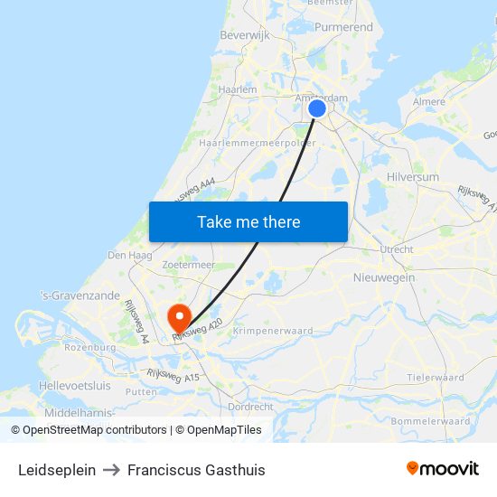 Leidseplein to Franciscus Gasthuis map