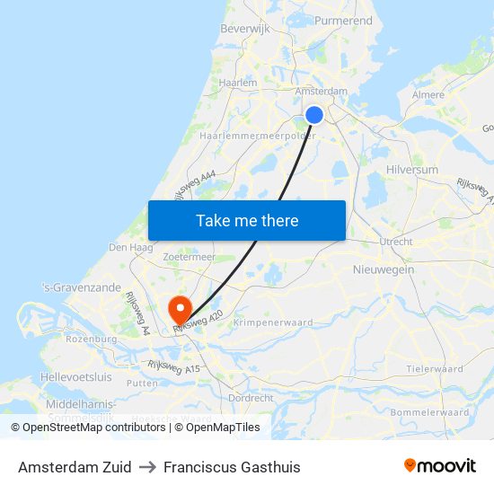 Amsterdam Zuid to Franciscus Gasthuis map