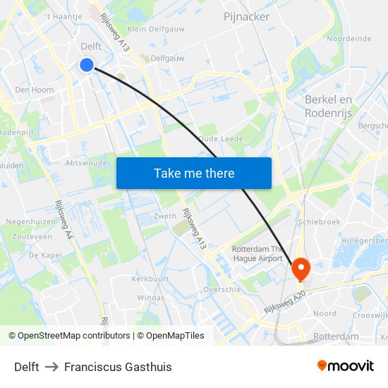 Delft to Franciscus Gasthuis map