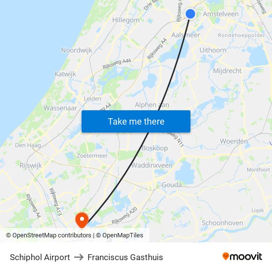 Schiphol Airport to Franciscus Gasthuis map