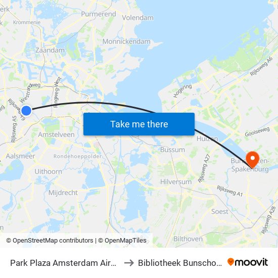 Park Plaza Amsterdam Airport to Bibliotheek Bunschoten map