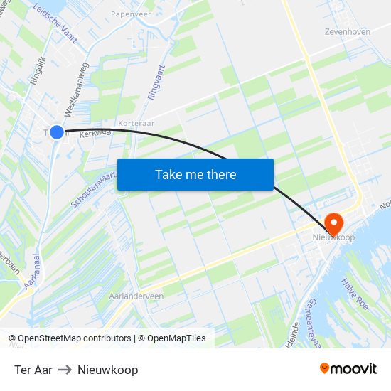 Ter Aar to Nieuwkoop map