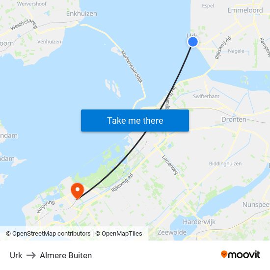 Urk to Almere Buiten map