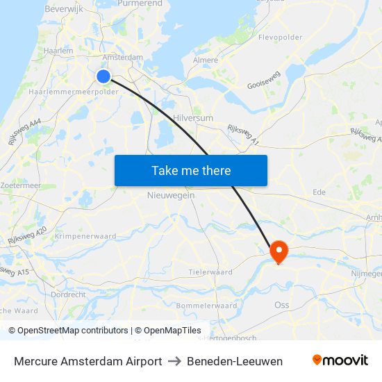 Mercure Amsterdam Airport to Beneden-Leeuwen map