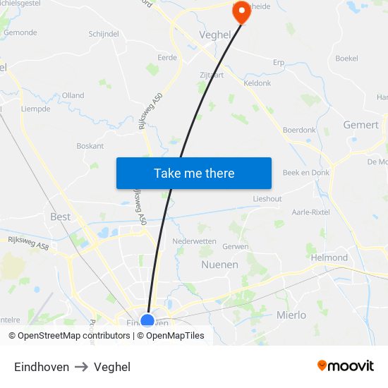 Eindhoven to Veghel map