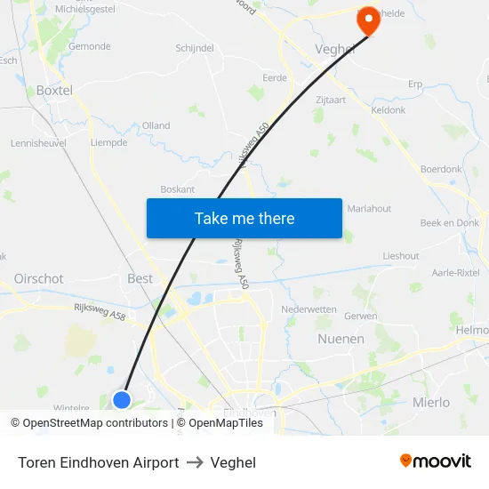 Toren Eindhoven Airport to Veghel map