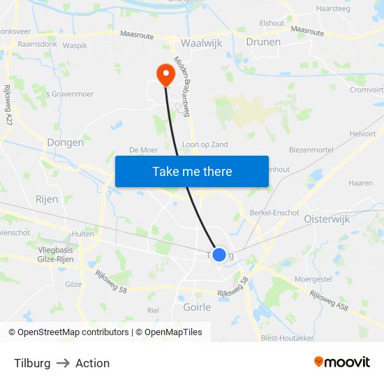 Tilburg to Action map