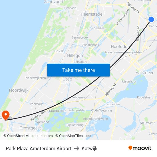 Park Plaza Amsterdam Airport to Katwijk map