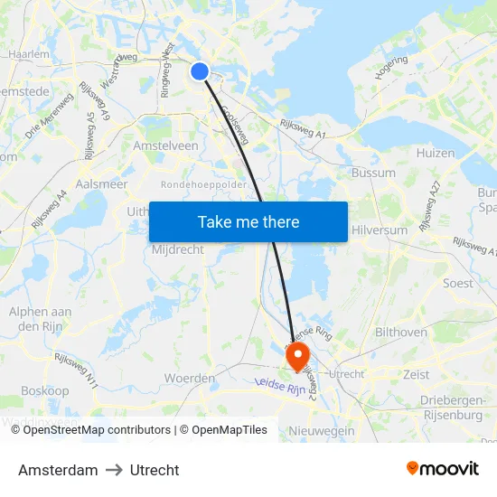 Amsterdam to Utrecht map