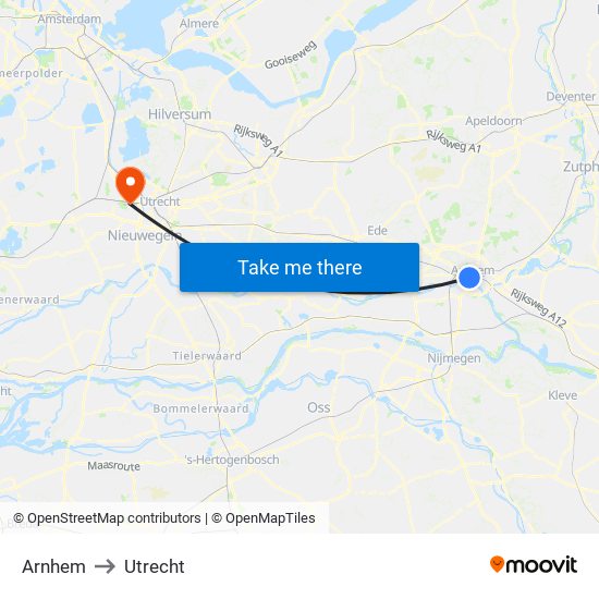 Arnhem to Utrecht map