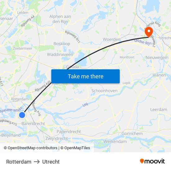 Rotterdam to Utrecht map