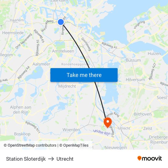 Station Sloterdijk to Utrecht map