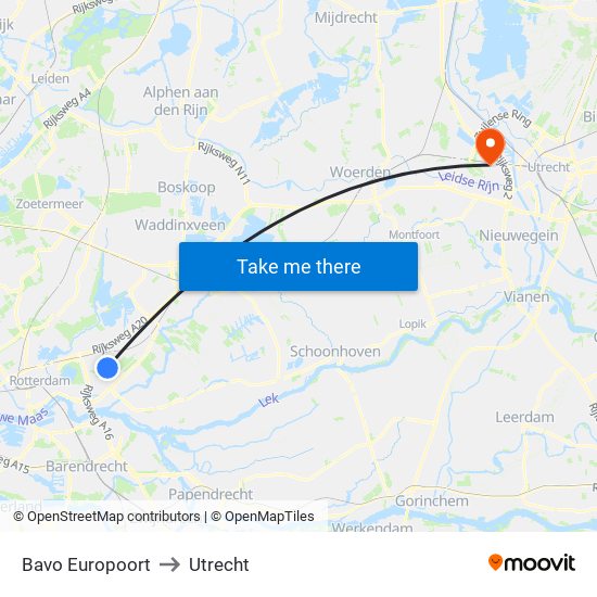 Bavo Europoort to Utrecht map