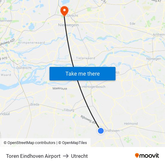 Toren Eindhoven Airport to Utrecht map