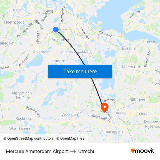 Mercure Amsterdam Airport to Utrecht map