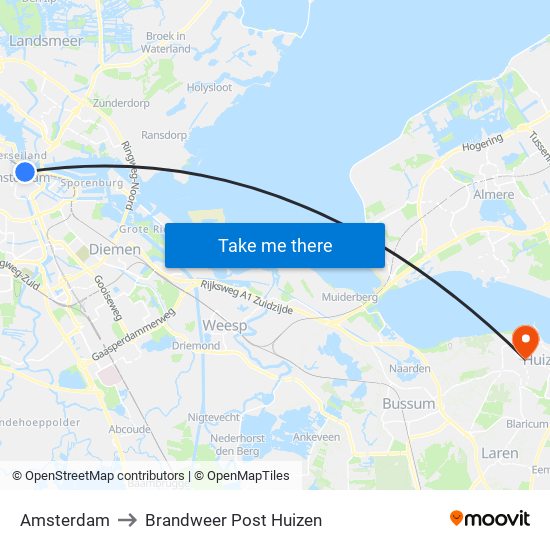 Amsterdam to Brandweer Post Huizen map