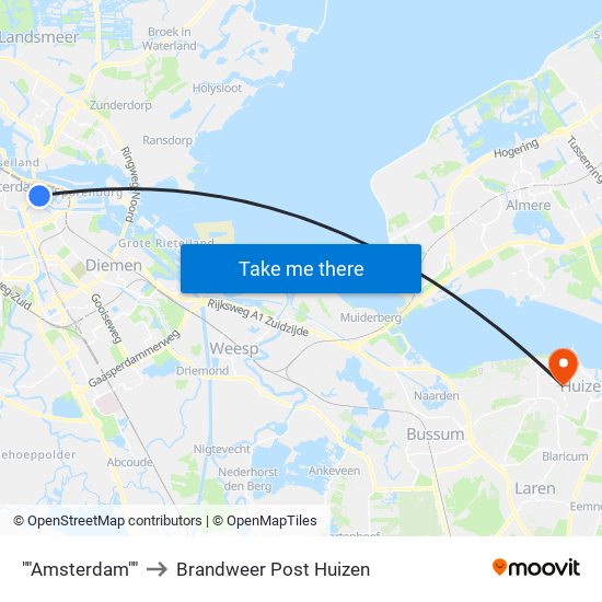 ""Amsterdam"" to Brandweer Post Huizen map