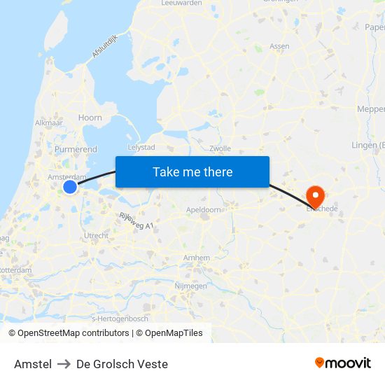Amstel to De Grolsch Veste map