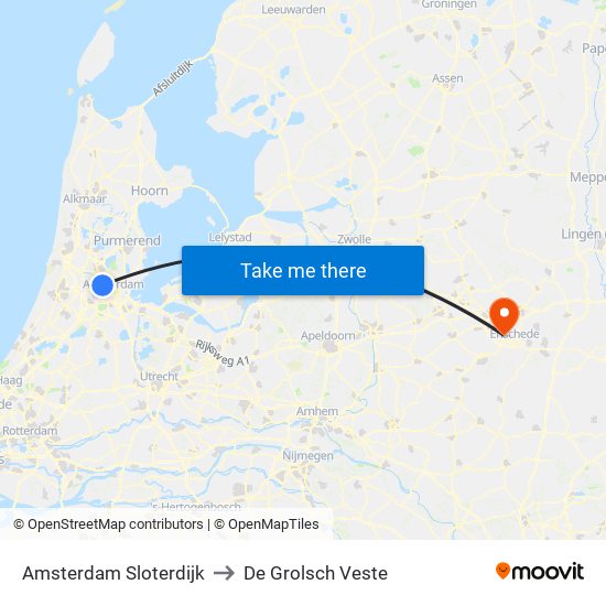 Amsterdam Sloterdijk to De Grolsch Veste map