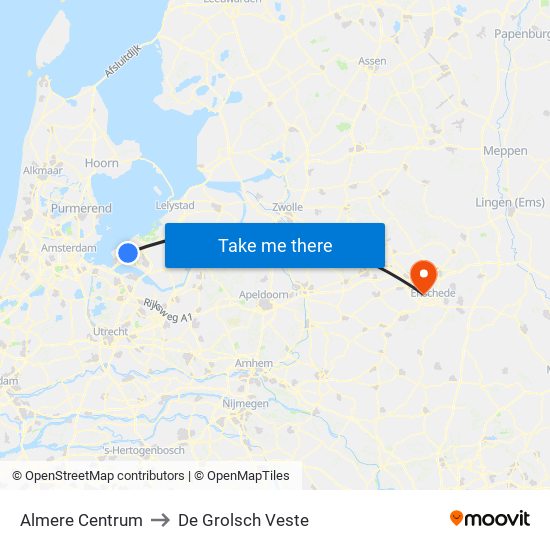 Almere Centrum to De Grolsch Veste map