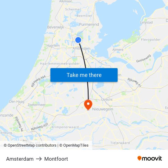 Amsterdam to Montfoort map