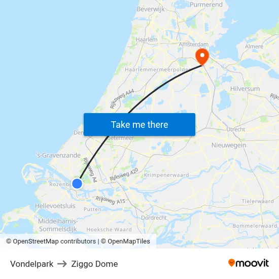 Vondelpark to Ziggo Dome map