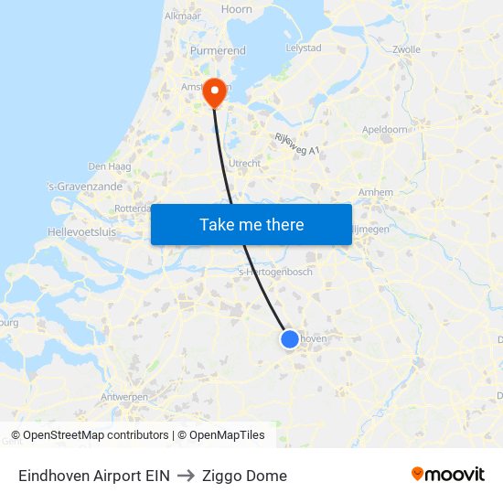 Eindhoven Airport EIN to Ziggo Dome map