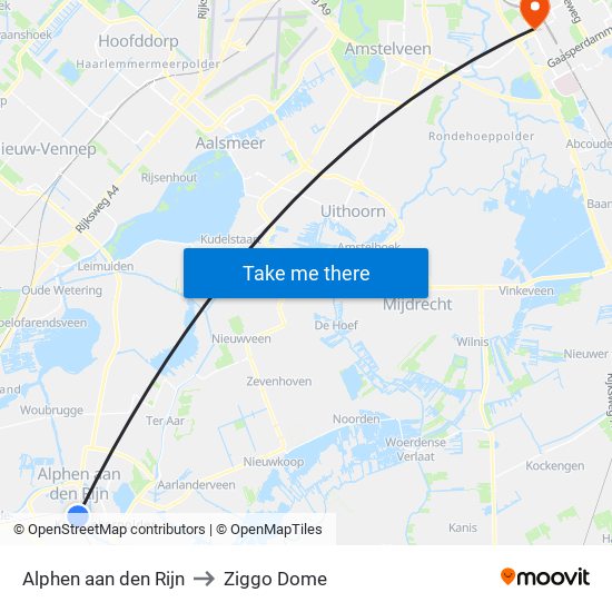 Alphen aan den Rijn to Ziggo Dome map