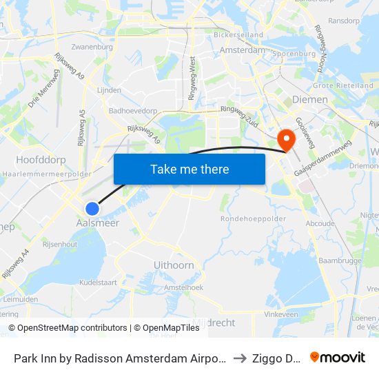 Park Inn by Radisson Amsterdam Airport Schiphol to Ziggo Dome map