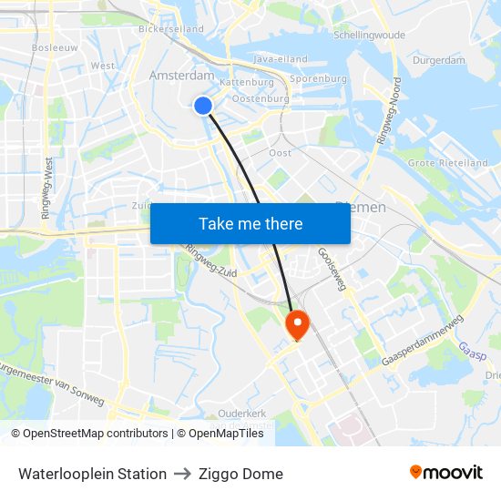 Waterlooplein Station to Ziggo Dome map