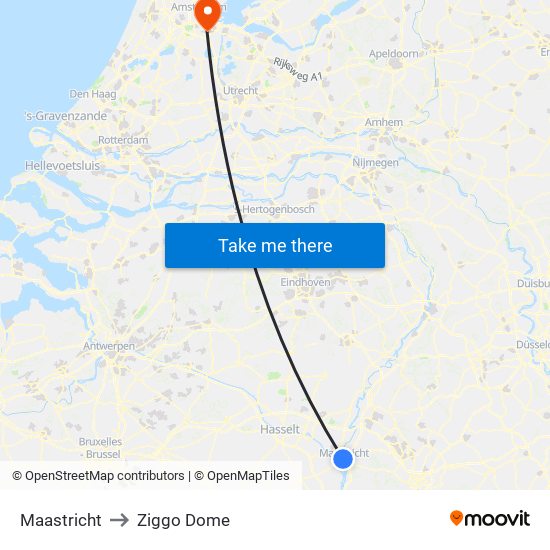 Maastricht to Ziggo Dome map