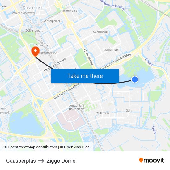 Gaasperplas to Ziggo Dome map