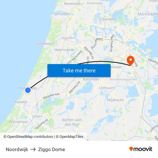 Noordwijk to Ziggo Dome map