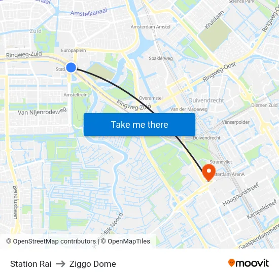 Station Rai to Ziggo Dome map